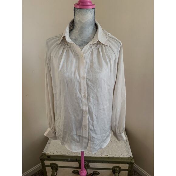 Max Studio Womens Large Button Up Blouse Long Sleeve Top Ivory Cream NWT - Picture 2 of 7